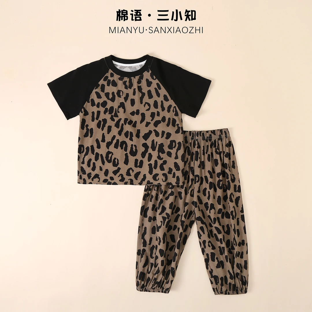 【三小知】绵绸人造棉圆领套头儿童套装夏季清凉舒适透气吸汗