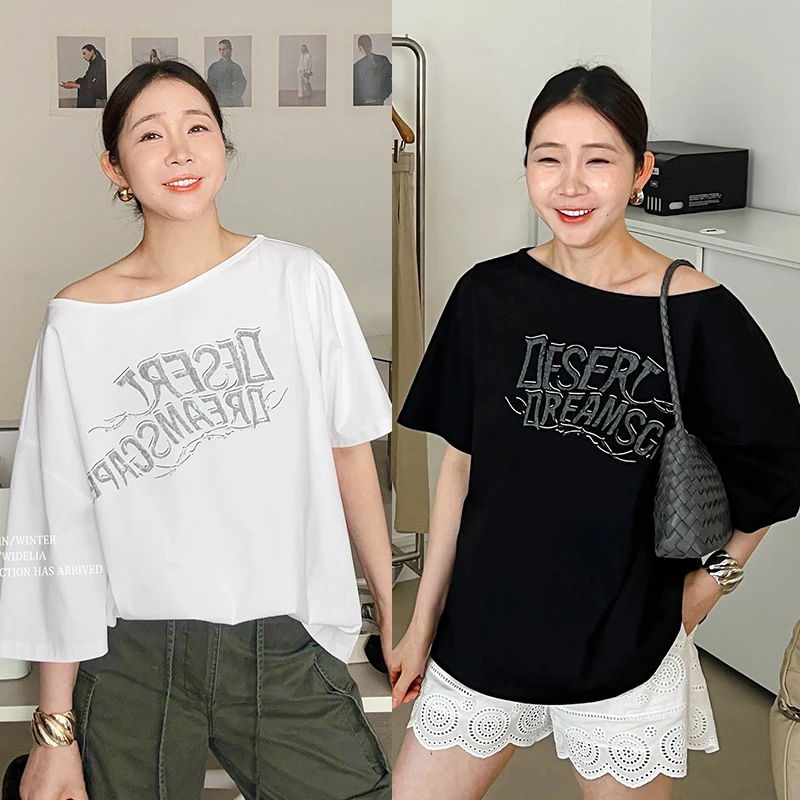 widelia春夏韩版7299 慵懒风宽松显瘦百搭舒适ins气质通勤斜肩T恤