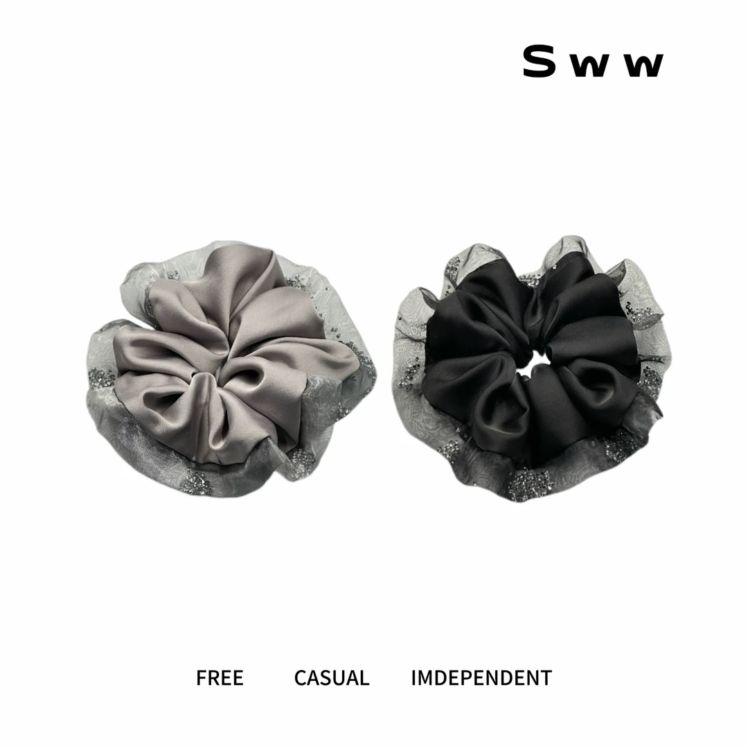 SWW高级感水钻流沙超大号拼接网纱缎面大肠发圈