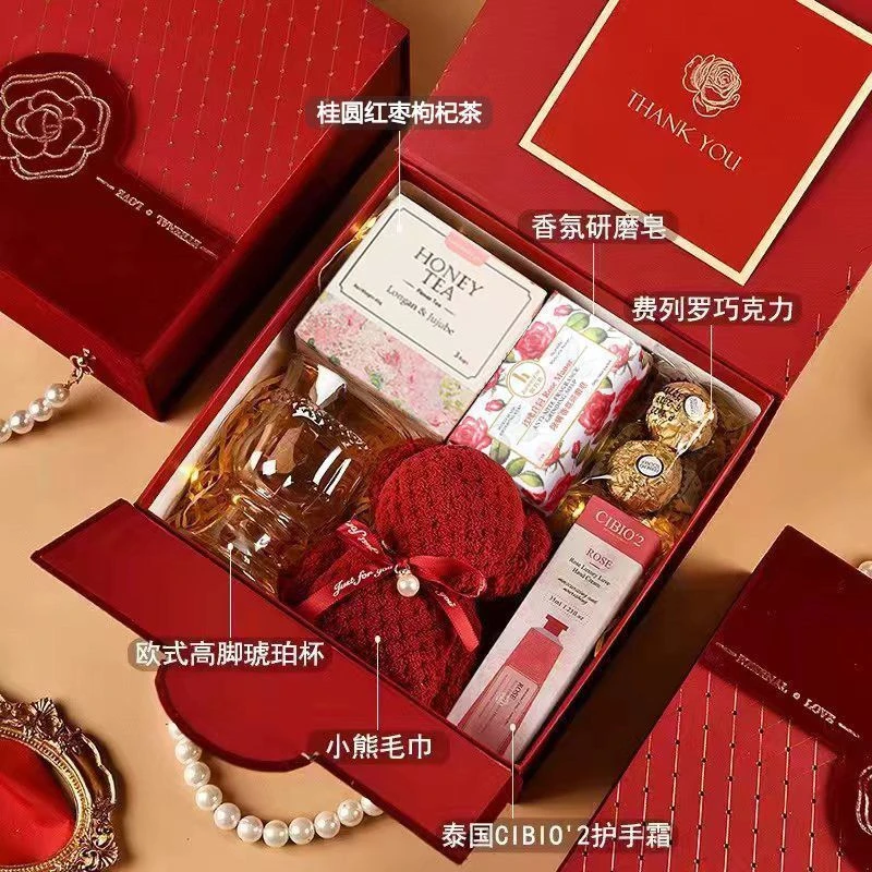 伴手礼盒女伴娘结婚高颜值实用红色手提礼盒闺蜜姐妹婚庆回礼成品