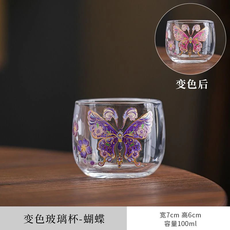 AS101 蝴蝶变色水晶玻璃主人杯家用品茗待客功夫茶杯