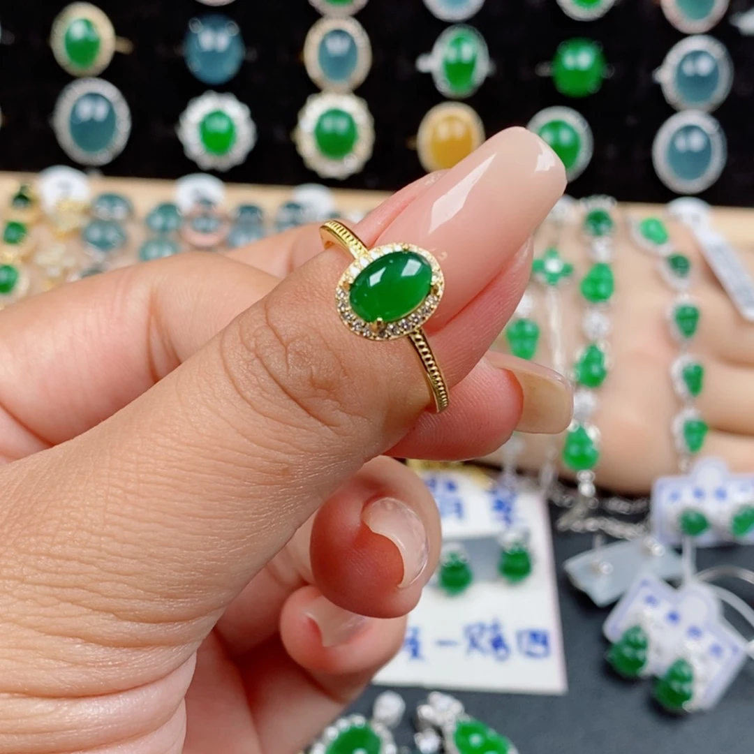 银S925镶嵌戒指翡翠2