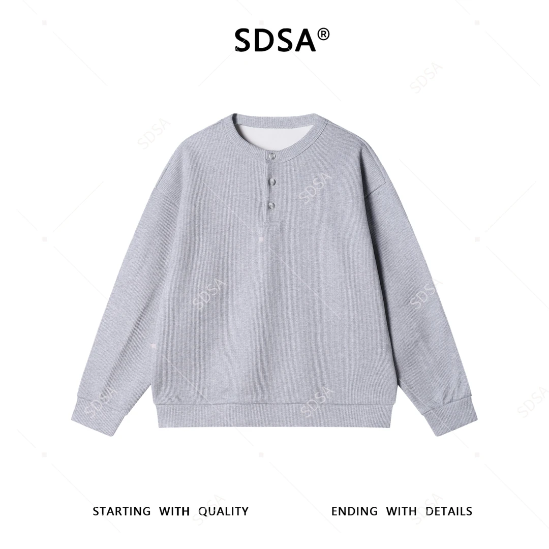 SDSA男士秋冬新款痞帅男装纯色半纽扣圆领卫衣肌理感百搭时尚上衣