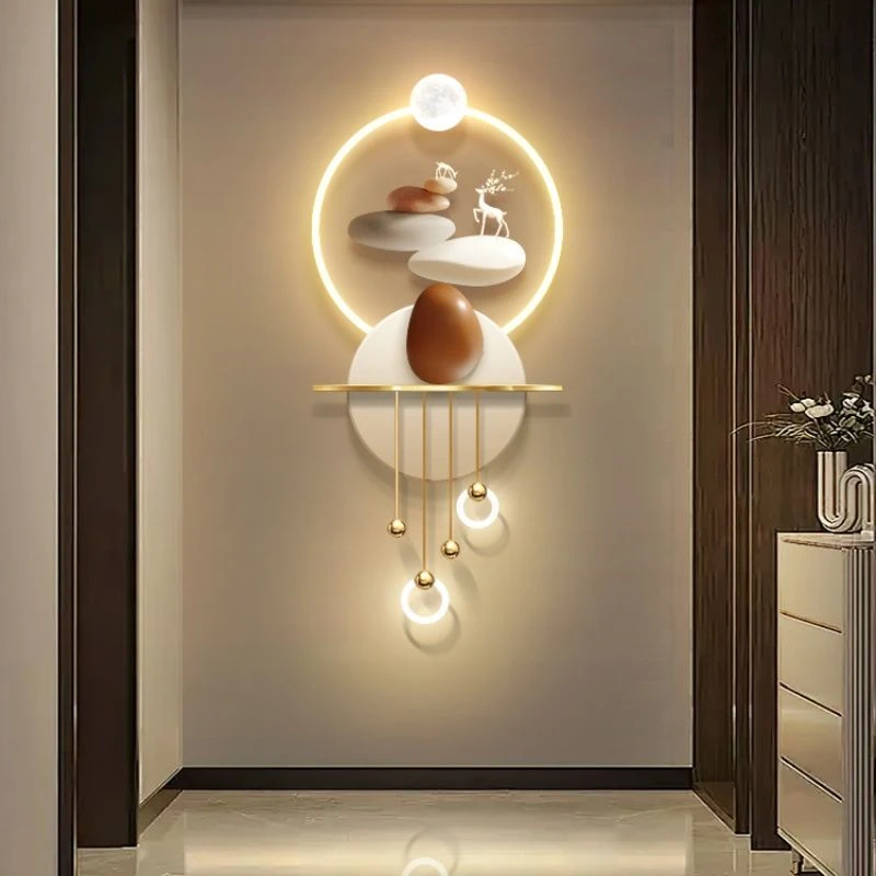 石来运转玄关装饰画过道走廊尽头立体轻奢led氛围壁灯画入户挂画