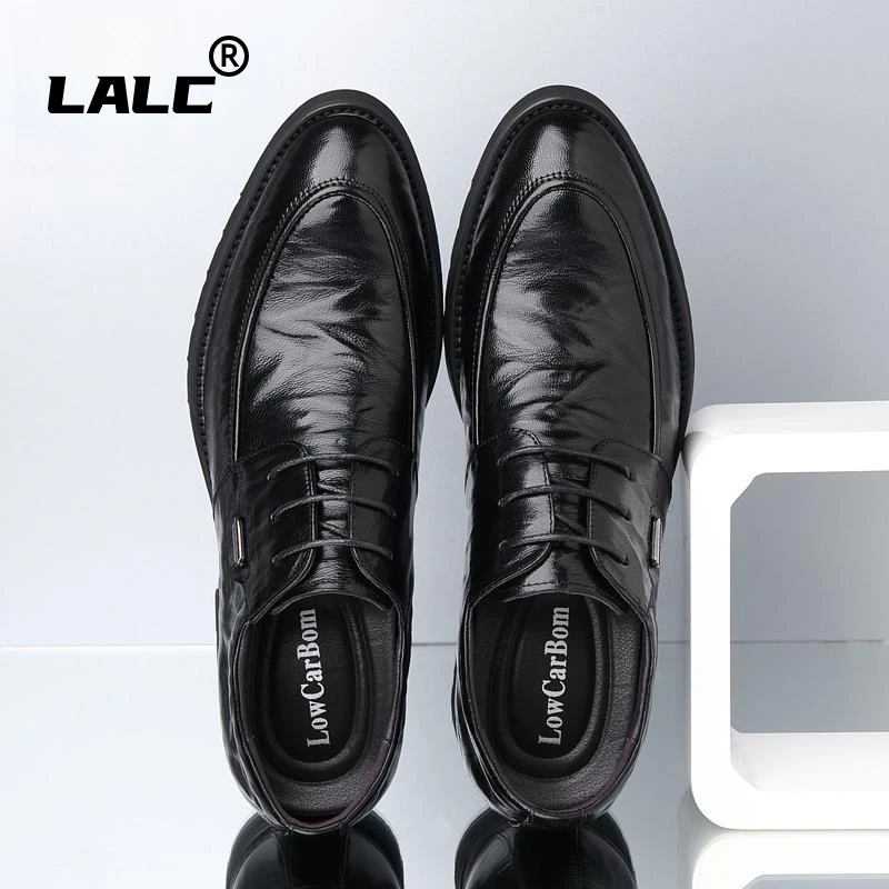 羊皮增高鞋男8cm透气内皮鞋6cm真皮商务正装缝线休闲尖头婚鞋