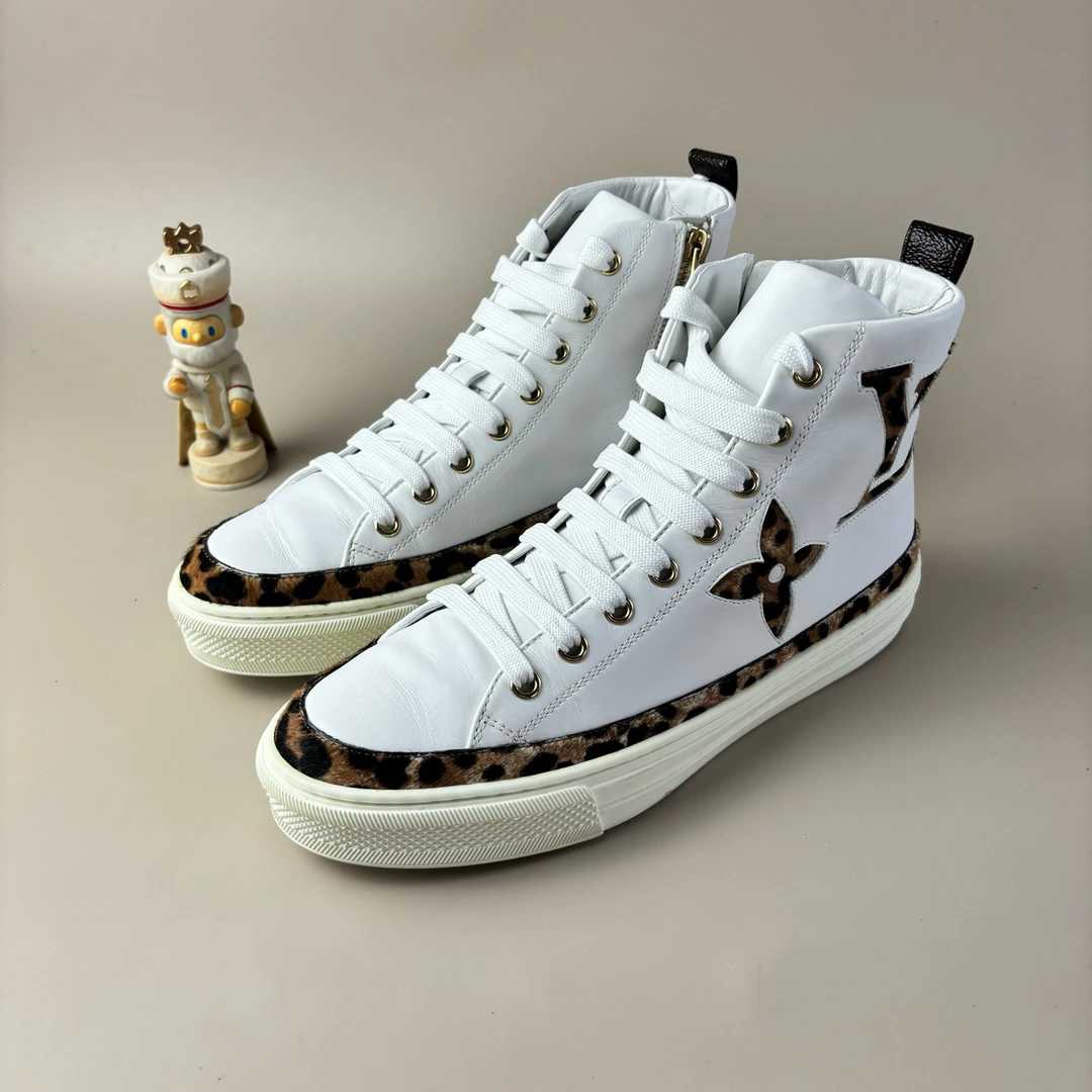 99新 LouisVuitton/路易威登 豹纹LV徽标高帮休闲36.5码 YLP3240