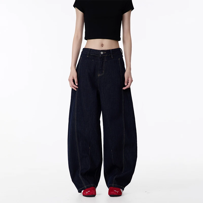 BLACK OF EXIT美式复古原色弯刀阔腿牛仔裤香蕉裤丹宁原牛长裤潮