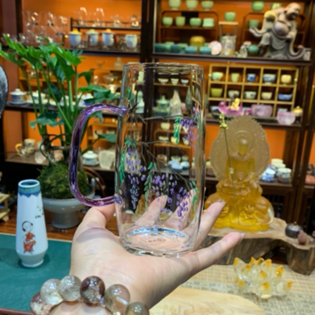 手绘紫藤花玻璃杯400毫升