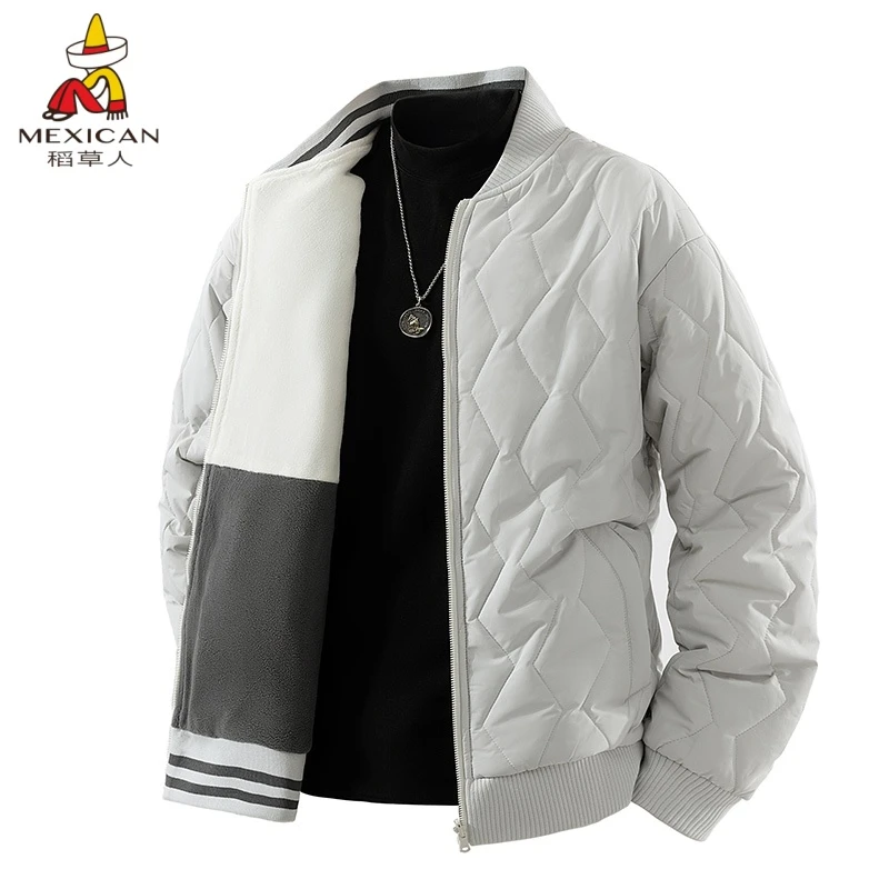 Mexican/稻草人双面穿半高领保暖潮流棉服棒球领男士棉衣格子韩版
