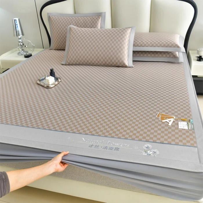 水星家纺适用冰丝清凉席夏季夏天空调软席子单人冰丝席子三件套