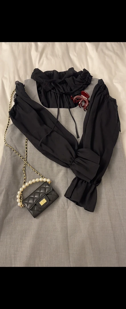 25年韩国东大门春季新款直邮 BIN 荷叶边娃娃领法式蕾丝系带衬衫