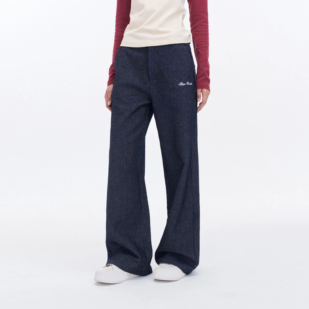 【海军风条纹裤】夏季新款女休闲长裤牛仔裤中腰直筒宽松复古美式