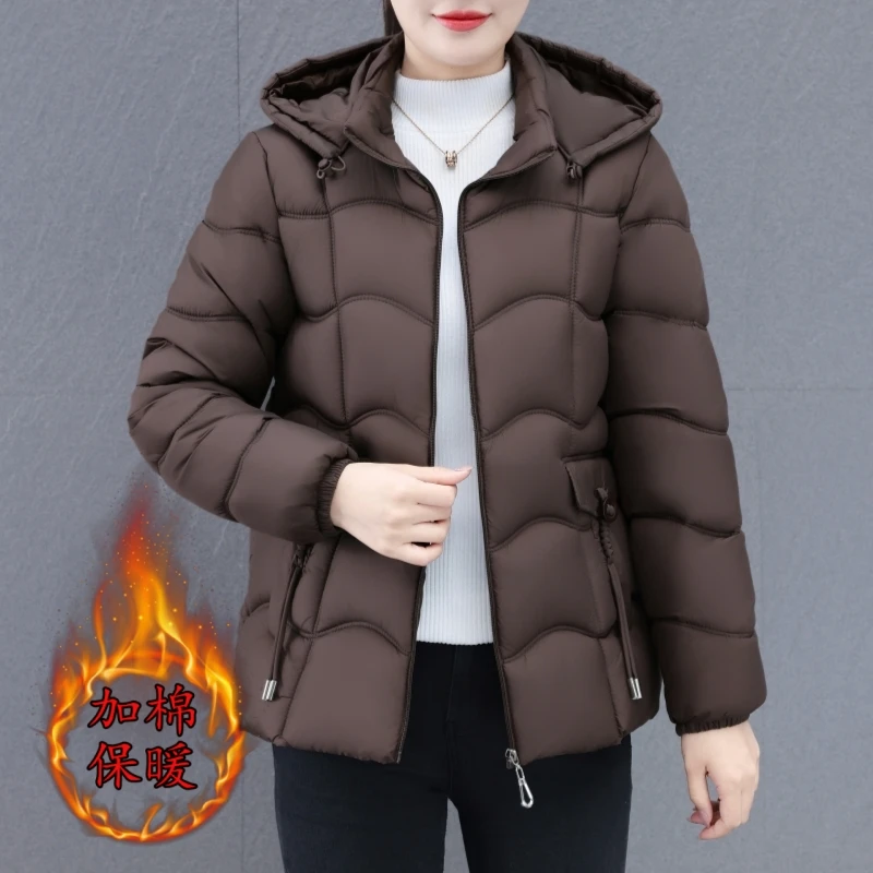 2025新款棉衣女冬季连帽时尚棉袄女士短款加厚面包服妈妈装外套