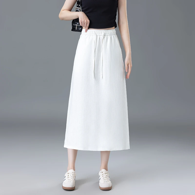 高端白色垂感半身裙女夏季薄款2025新款爆款高腰a字直筒裙中长裙