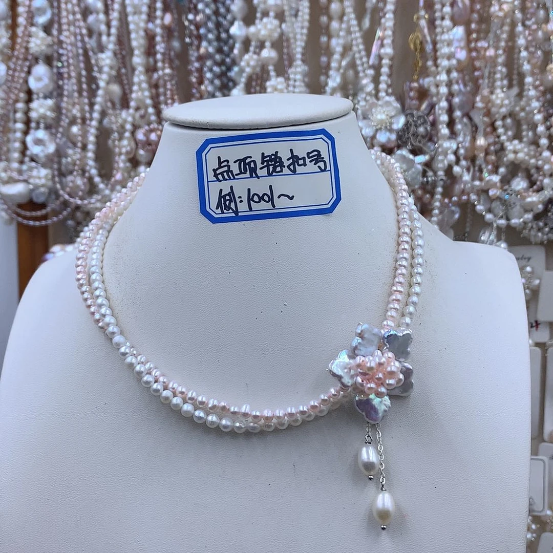 银S925镶嵌淡水珍珠项链耳饰