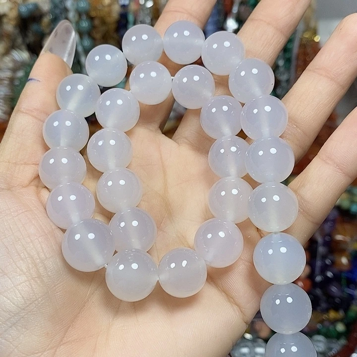 玛瑙/玉髓未镶嵌珠宝半成品A级天然荔枝冻白玛瑙卡14mm
