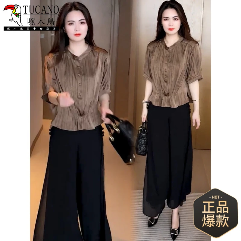 啄木鸟时尚气质衬衫女2025夏季新款洋气收腰显瘦减龄小个子五分袖