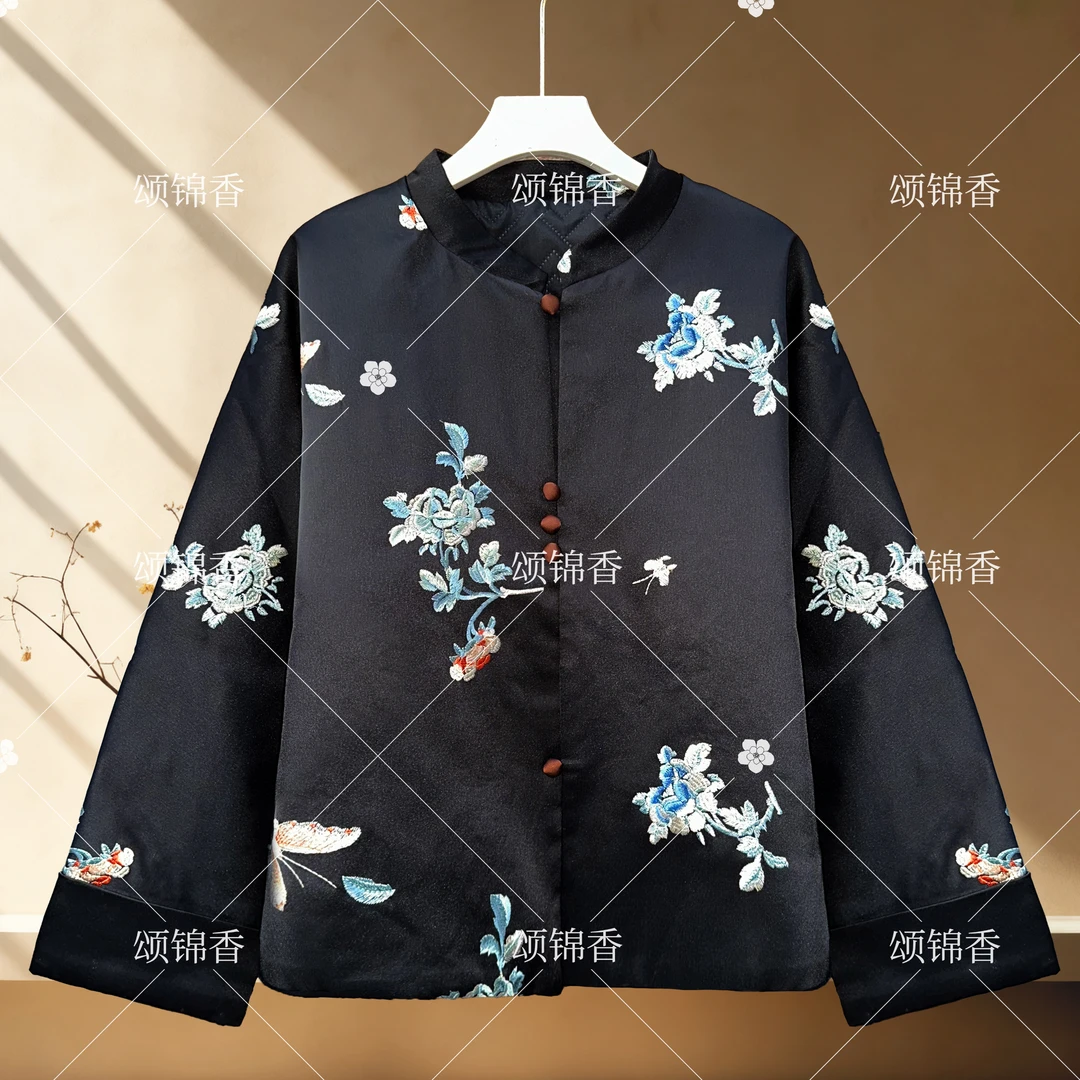 【香】【夜庭花】Q3254新中式国风秋冬新款时尚拼皮棉服外套保暖长袖