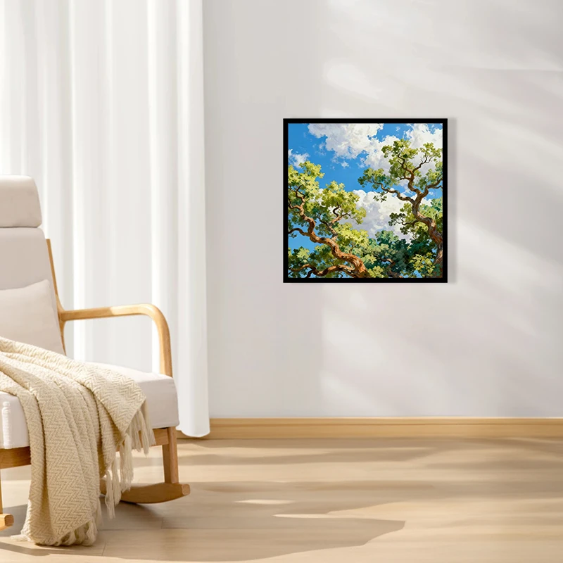 09《苍枝揽云》简约正方形紫气东来风景画玄关客厅餐厅卧室装饰挂画