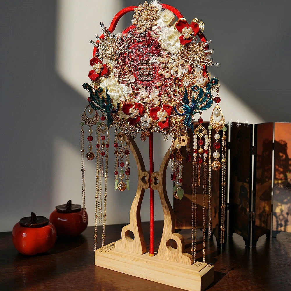 团扇新娘婚扇婚礼diy材料扇子结婚高级双面喜扇成品出嫁中式秀禾