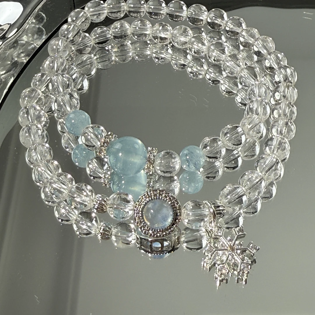 予鲤YULI原创天然白水晶海蓝宝6mm双圈手串高级感轻奢小众