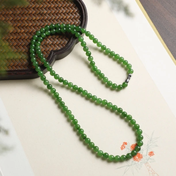 （桃）约6mm碧玉和田玉项链65cm（一条多样性发货）