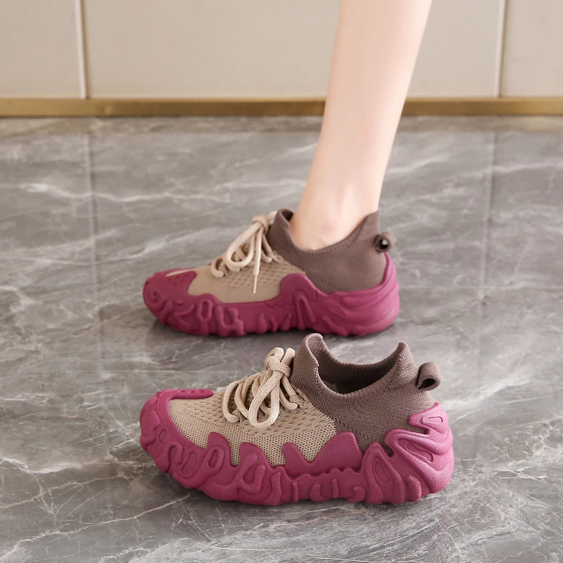 飞织运动鞋女夏季新款网面透气跑步鞋女厚底八爪鱼防滑登山鞋