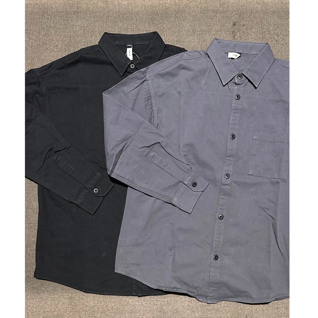 日系衬衫纯色做旧工装衬衫999