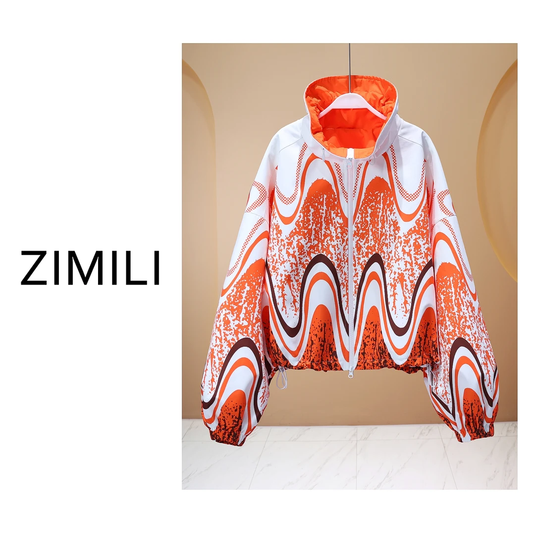 【LIANG哥女装】2025欧货橙色欧货抽象印染花苞领扩版外套6055