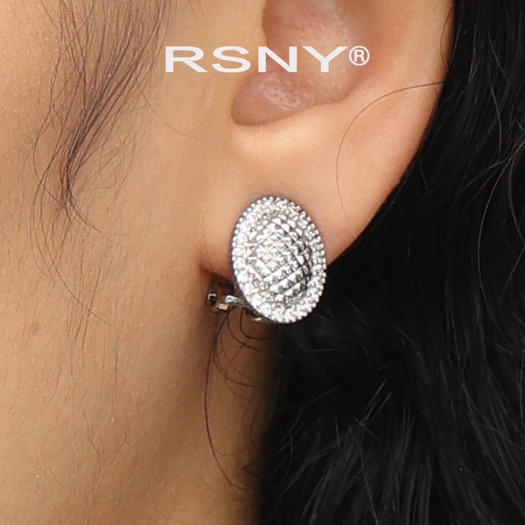 铜合金耳饰 RSNY钻纹蛋形耳钉2025年新款爆款镶钻高级感耳环