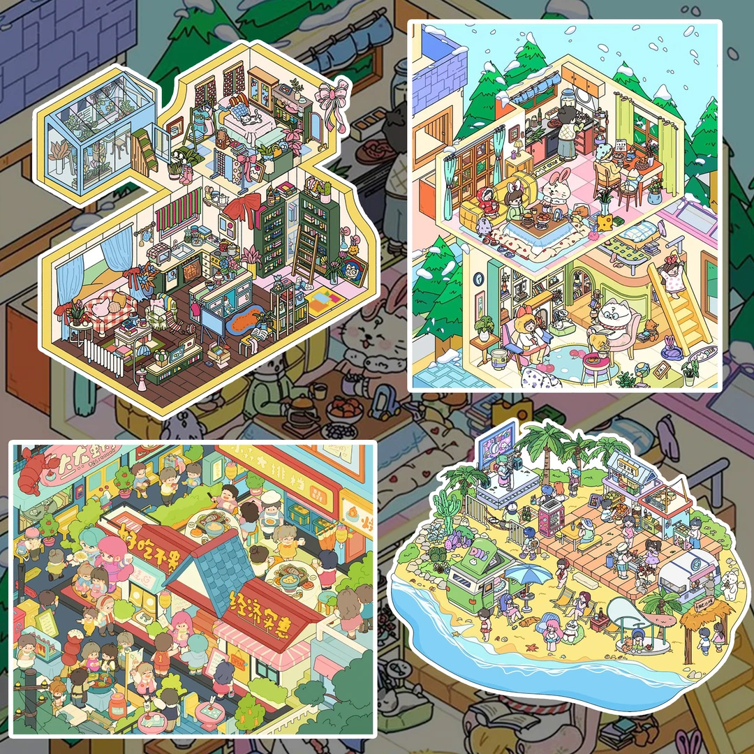 森语森想3.0造景贴纸新款微缩场景贴纸3D手工立体拼贴手账贴画