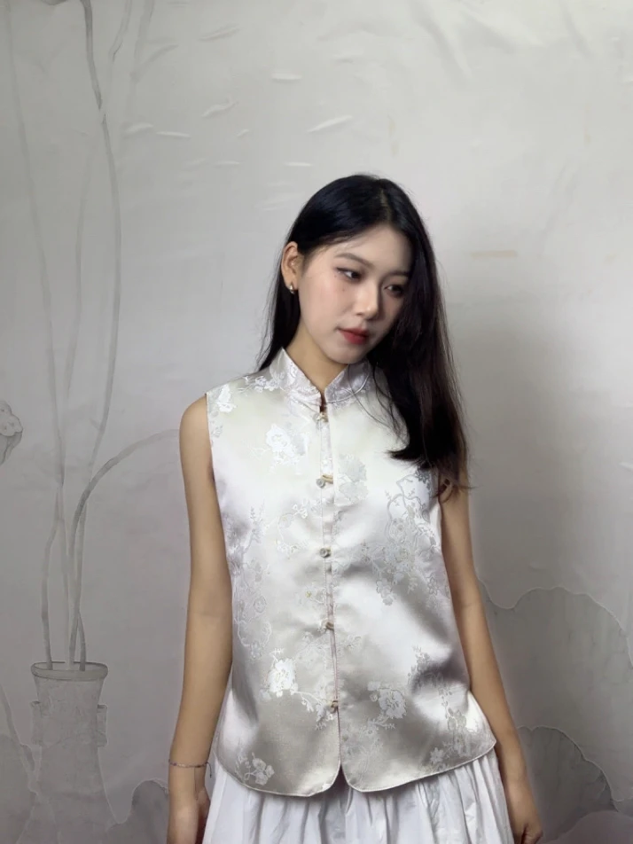 双面马甲刺绣绣花春秋宽松型马甲提花立领薄款马夹复古