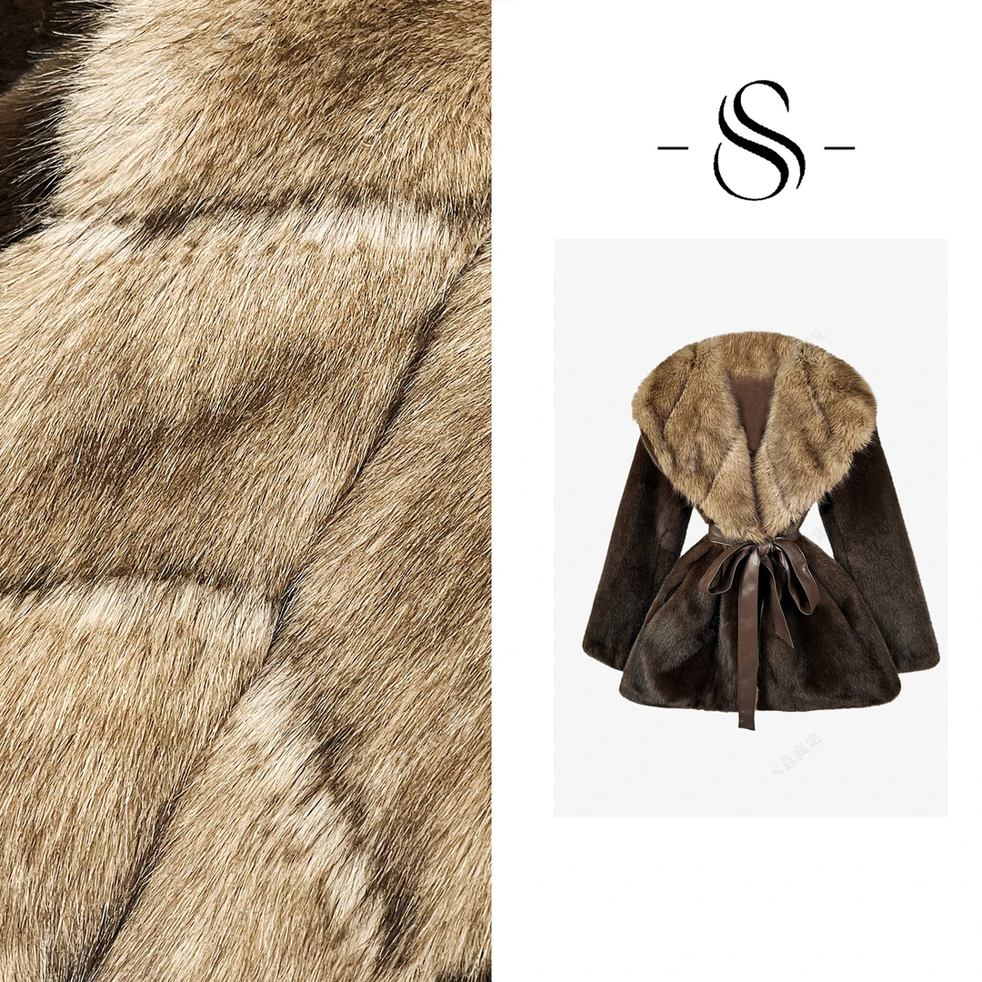 【丹丹】冬季气质中长款束腰翻领重工加厚保暖毛外套D0041