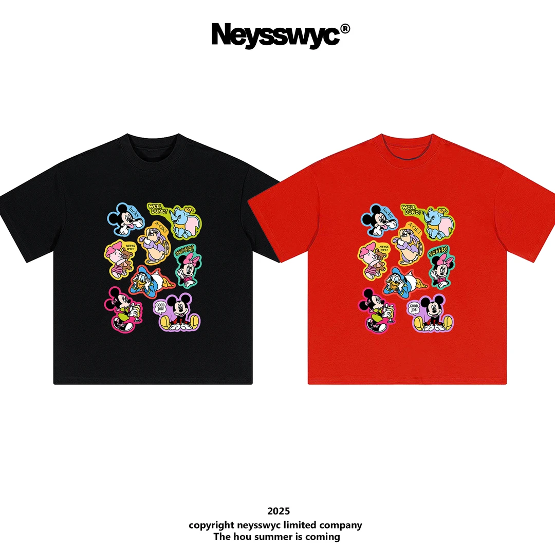 NEYSSWYC 【售完不补】MK的朋友们红色短袖宽松复古T恤休闲夏季