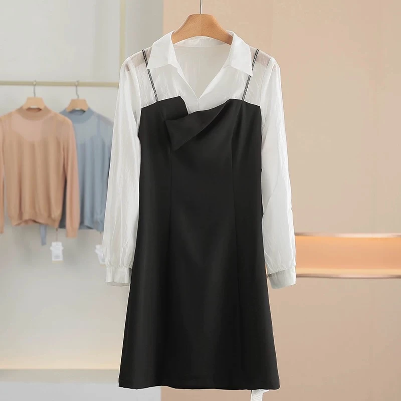 【W969拼接长袖裙】2025优雅百搭洋气款夏季短袖中长款裙