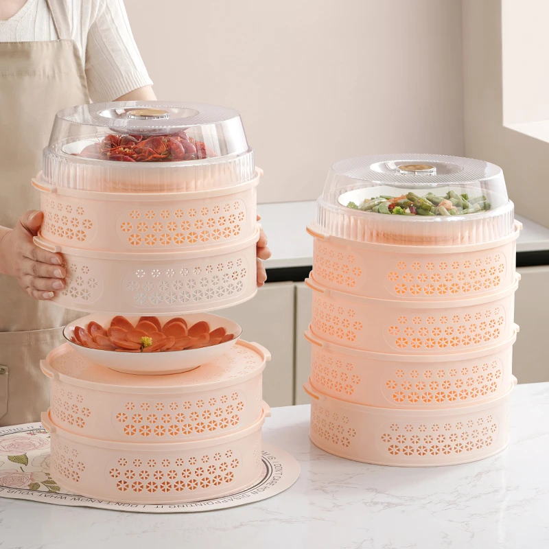 菜罩防尘防蚊虫透气保温家用饭桌剩菜沥水篮可叠加创意厨房收纳架