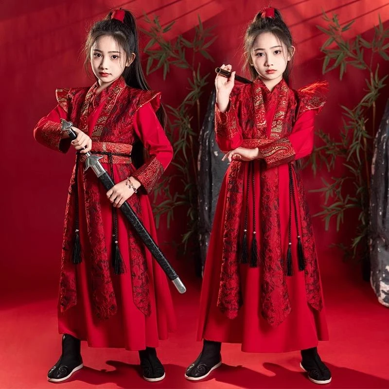 汉服女童花木兰中国风儿童古装女侠客飘逸唐装古典舞蹈国学演出服