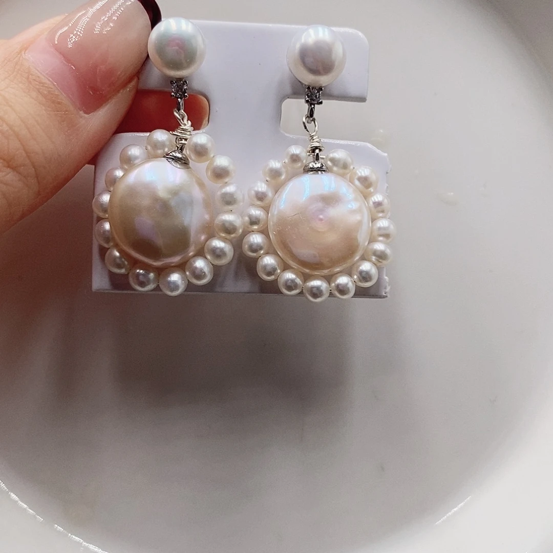 银S925镶嵌耳饰淡水珍珠