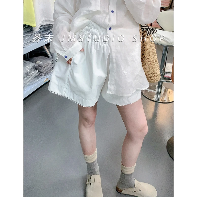 【芥末家】糖果色花边阔腿短裤 夏季时尚百搭宽松显瘦松紧腰休闲裤