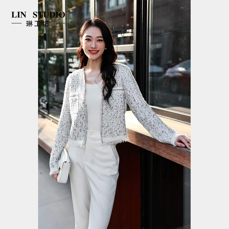 【山羊绒】琳工坊“和月”白色羊绒针织外套气质一样唐琳设计师
