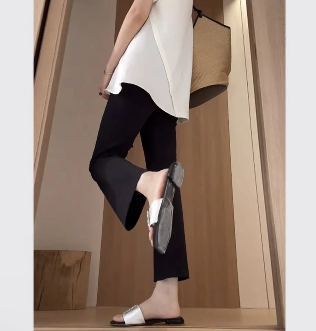 八分微喇鲨鱼裤女2025新款小个子瑜伽裤高腰显瘦休闲喇叭裤子夏