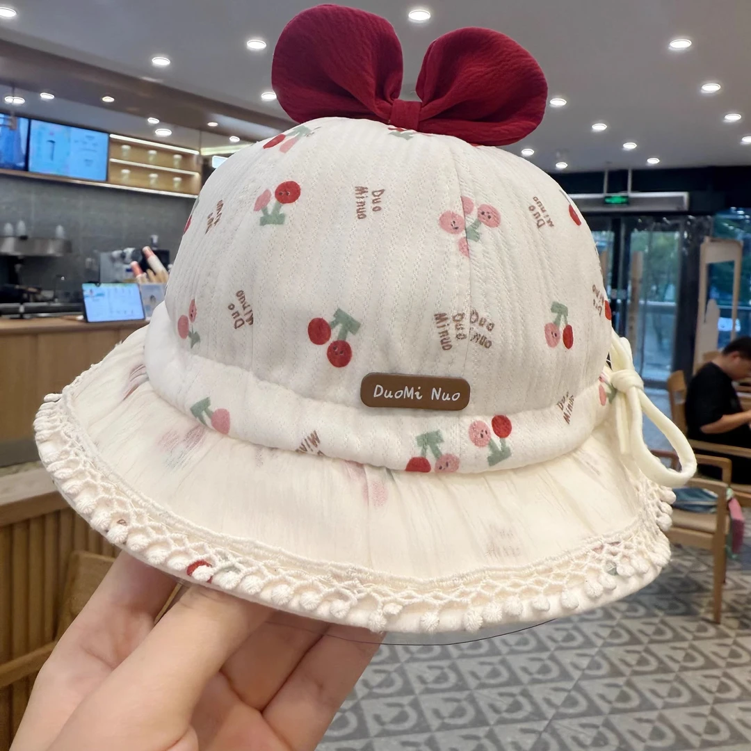 儿童帽子秋冬季女童公主盆帽新款可调节渔夫帽宝宝甜美蕾丝遮阳帽