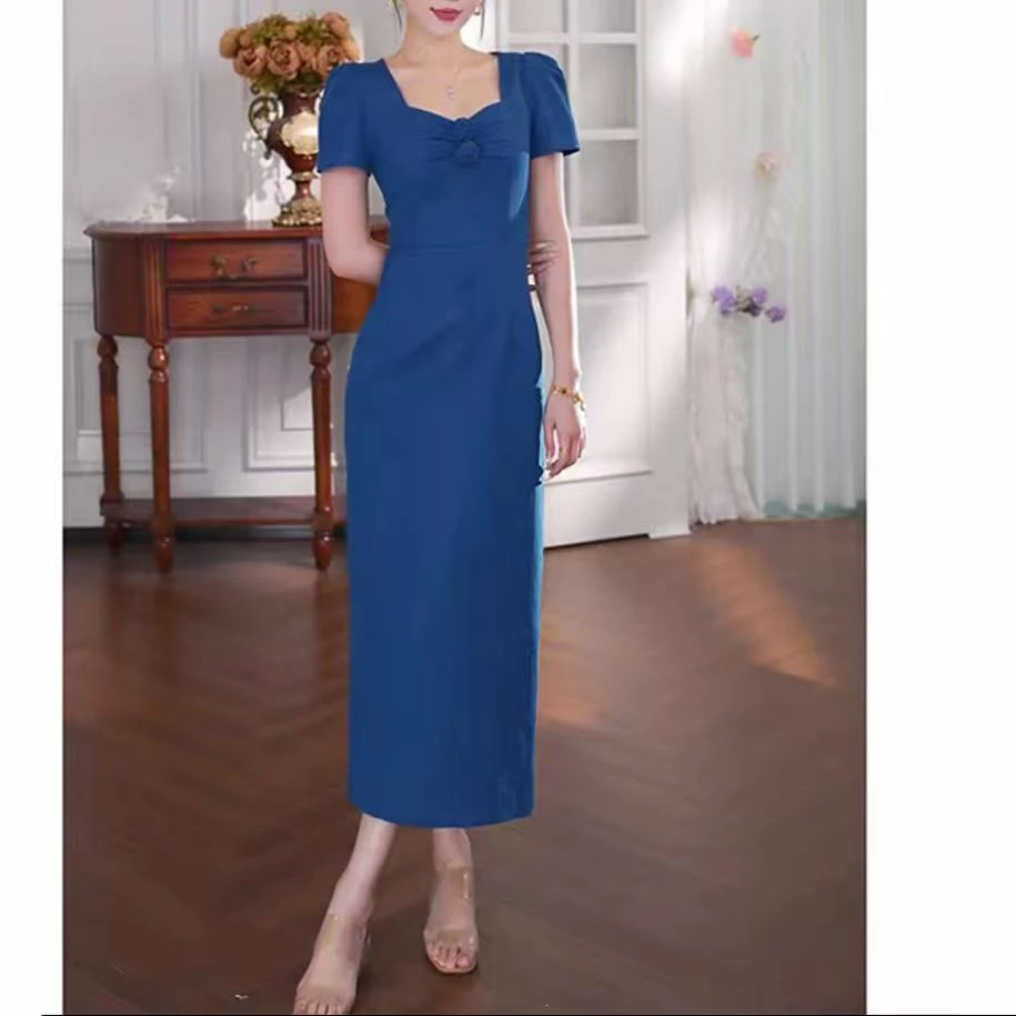 拉夏贝尔/25夏新复古极简风雅致优雅短袖连衣裙 15367 ZCK