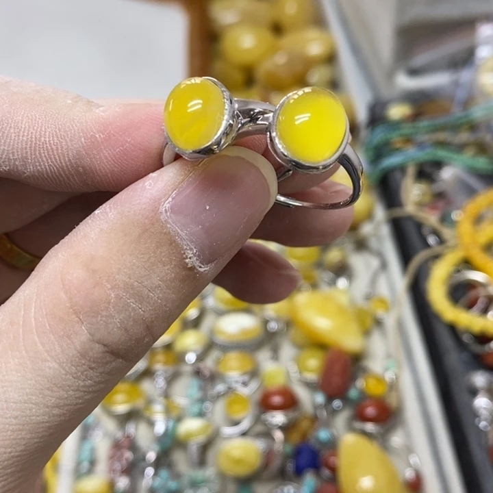 银S925镶嵌蜜蜡裸石多样性发货其一