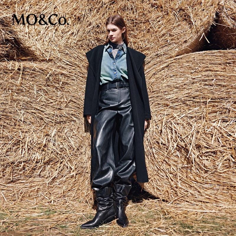 【达人专属】MOCO秋美丽诺绵羊毛睡袍式翻领双面呢大衣MBD3OVCT05