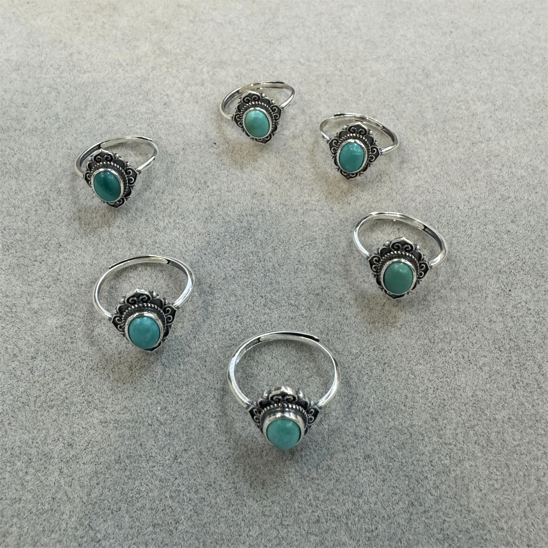 【欣妈珠宝】5503*绿松银托戒指（活口）（多样性发货，发一个）