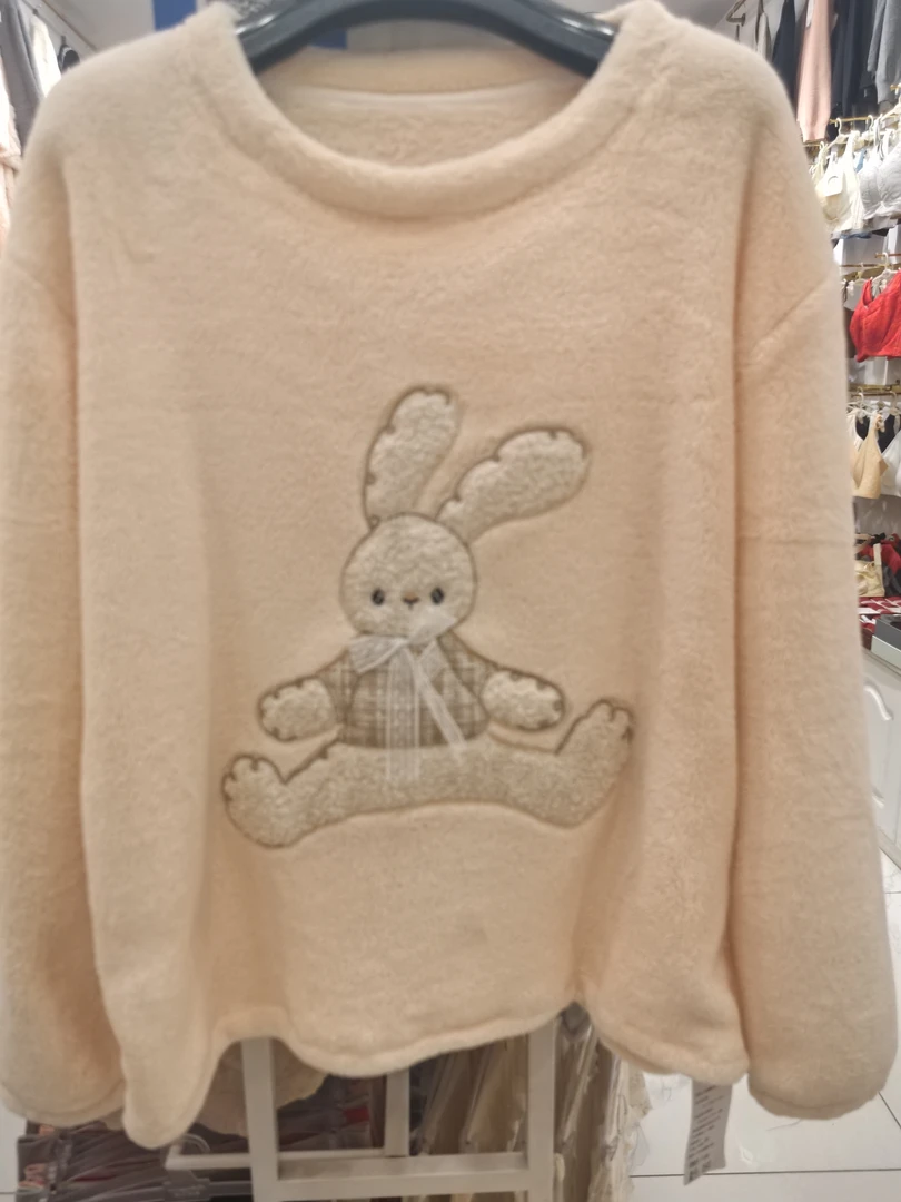 秋冬季新款女士珊瑚绒加厚保暖长袖卡通家居服套装可外穿