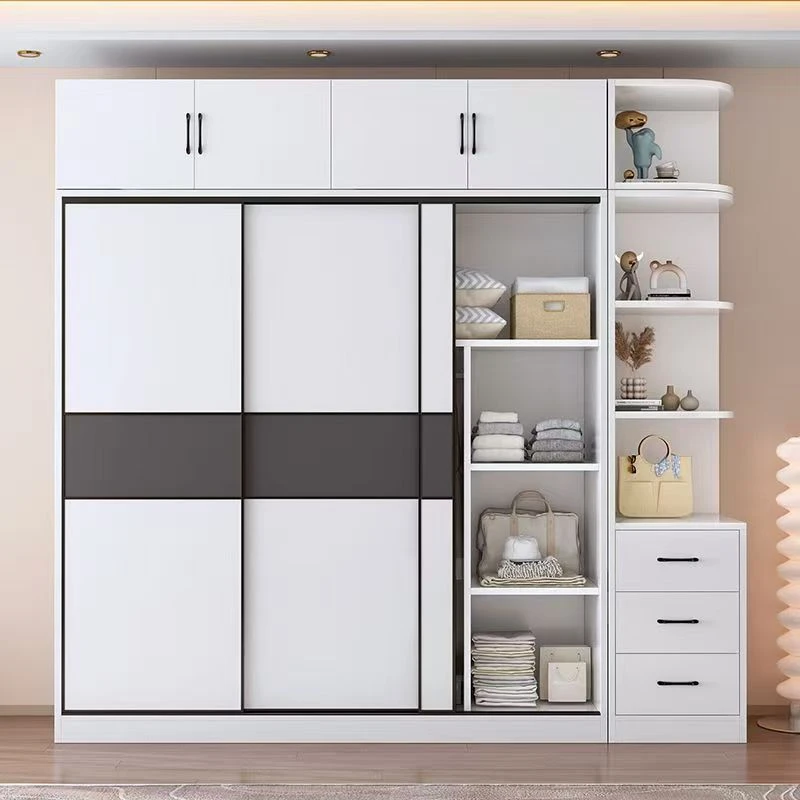 北欧现代简约家用简易组装储物经济型出租房实木生态板推拉门衣柜