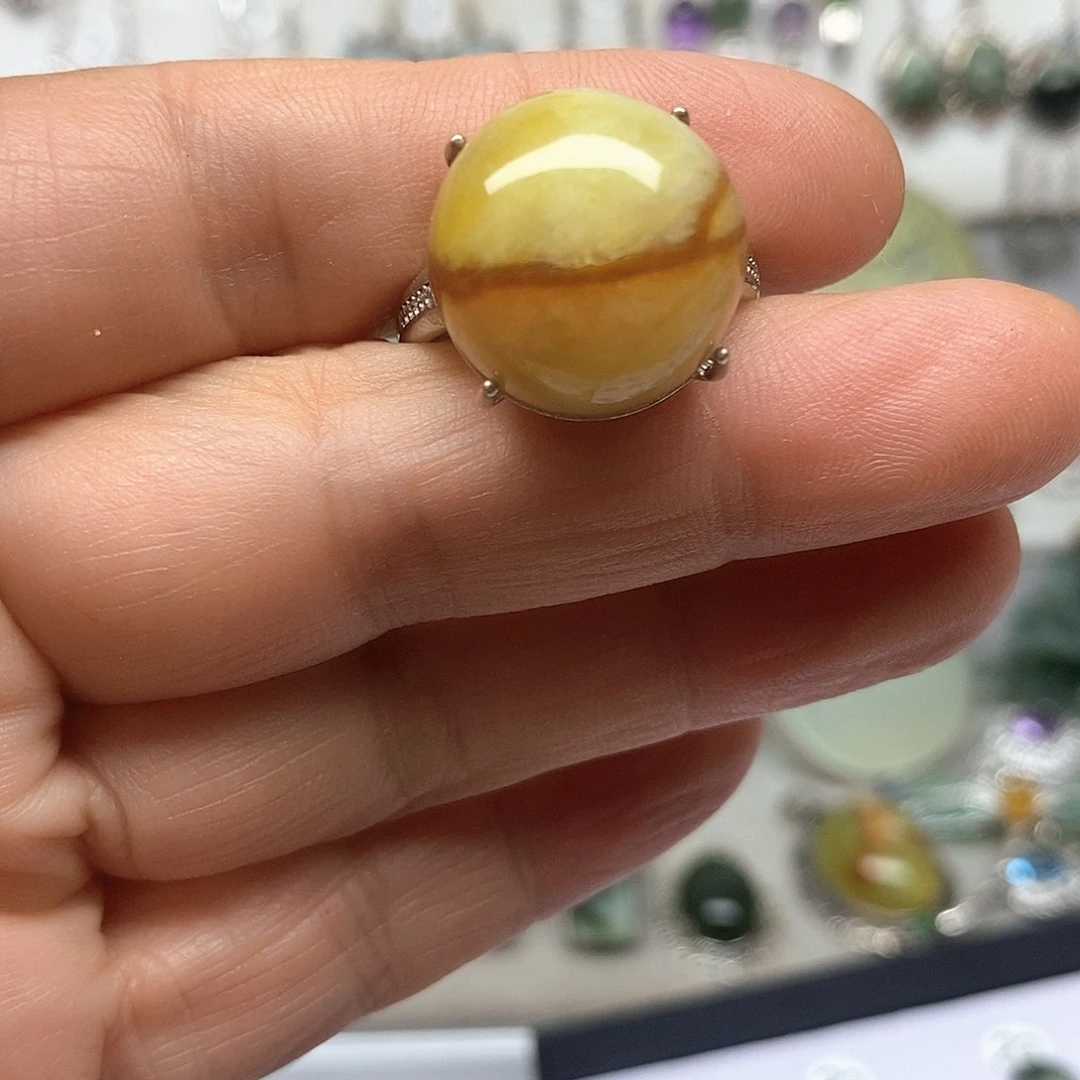 蛇纹石玉银S925镶嵌戒指