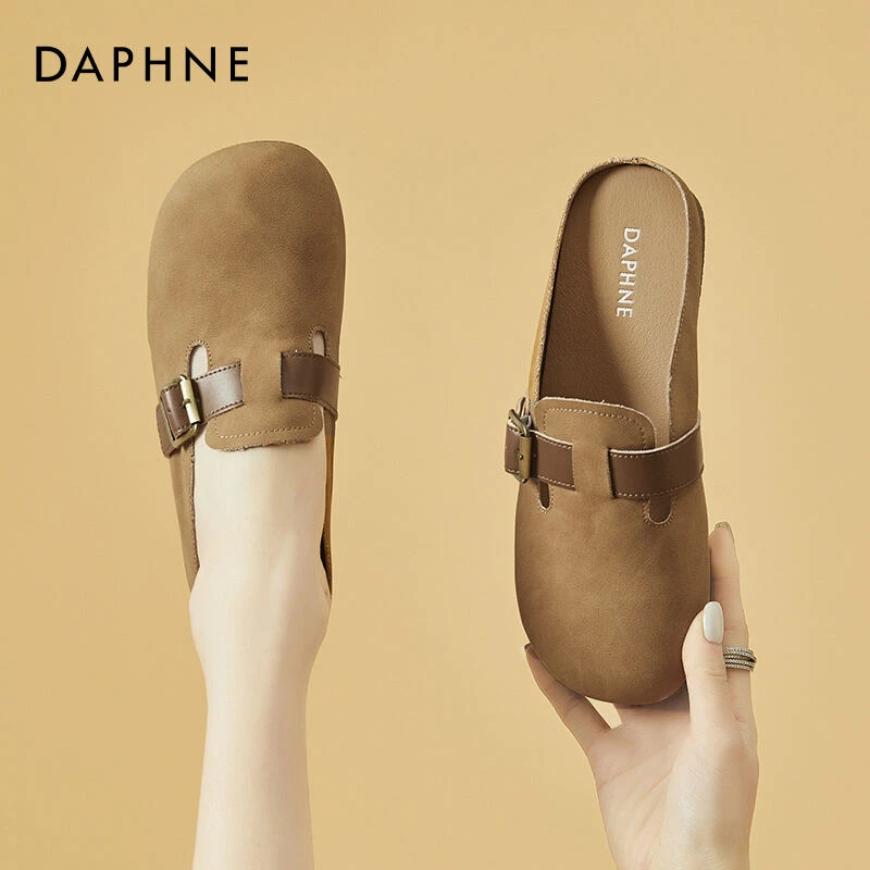 达芙妮懒人一脚蹬勃肯鞋女2025新款春季复古外穿包头拖内增高单鞋